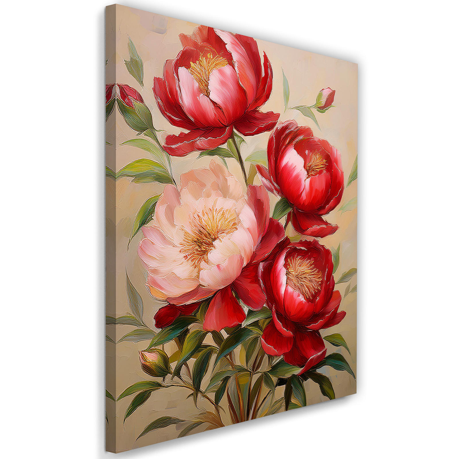 WANDBILD blumen rote pfingstrosen botanica - Rot, Textil (40/60cm) - Feeby