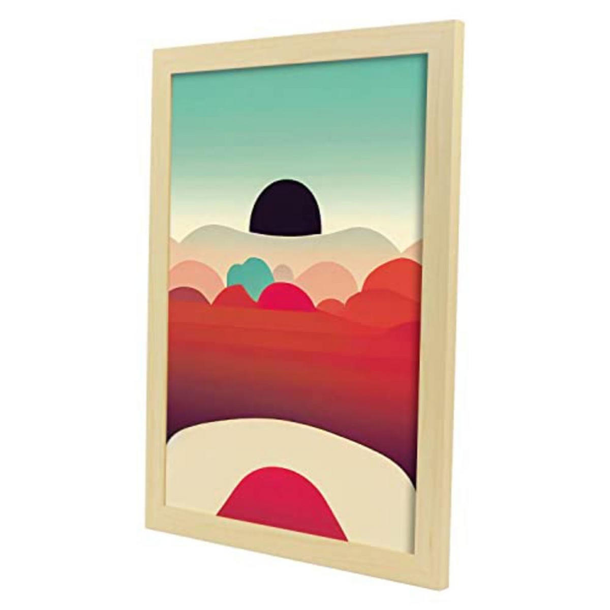 POSTER Set mit 4 Wolken Abstrakt Moderne Galaxien A3 Rahmen aus hellem Holz - Beige, Papier (29.7/3cm) - Nacnic