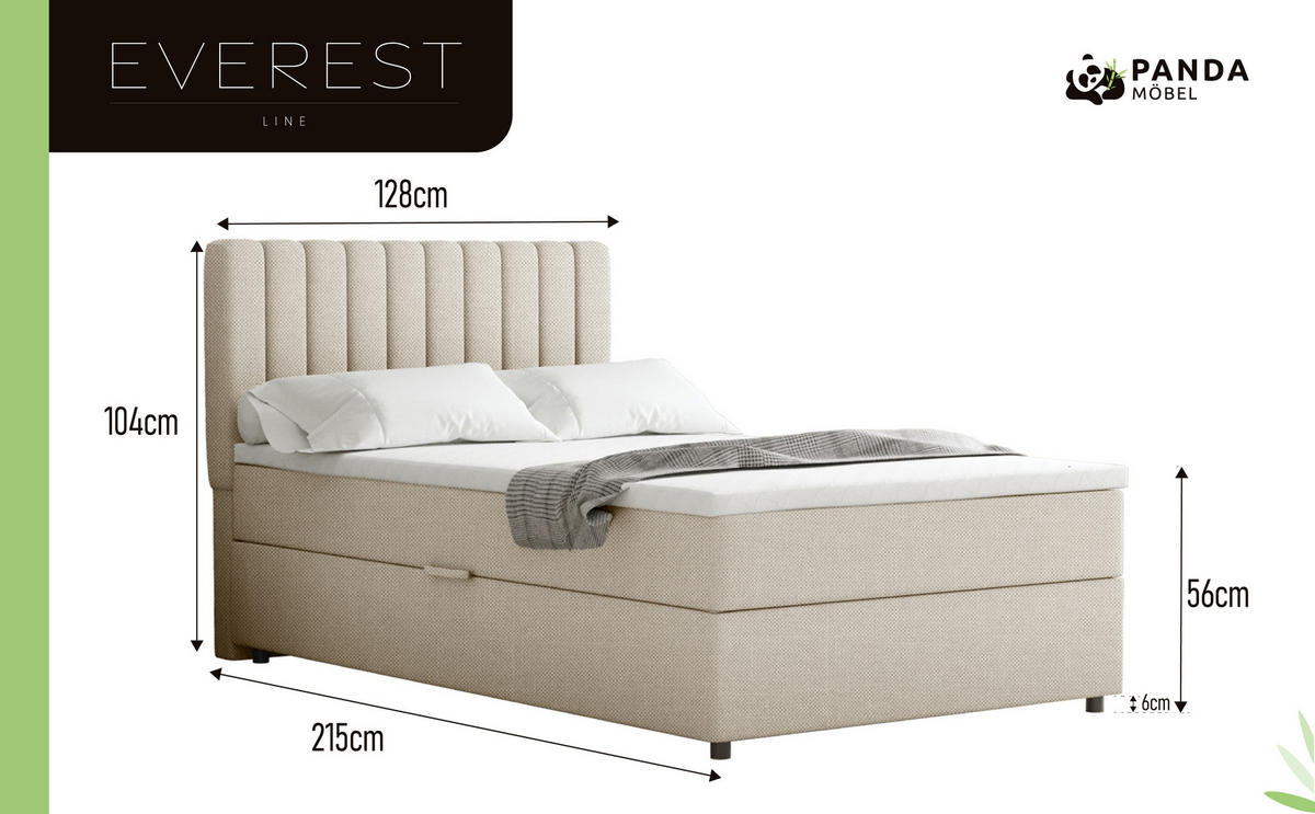 BOXBETT Everest 120 x 200 cm Einzelbett mit hochwertiger Bonell-Matratze und Topper - Beige, Holz (120/200cm) - Panda Möbel