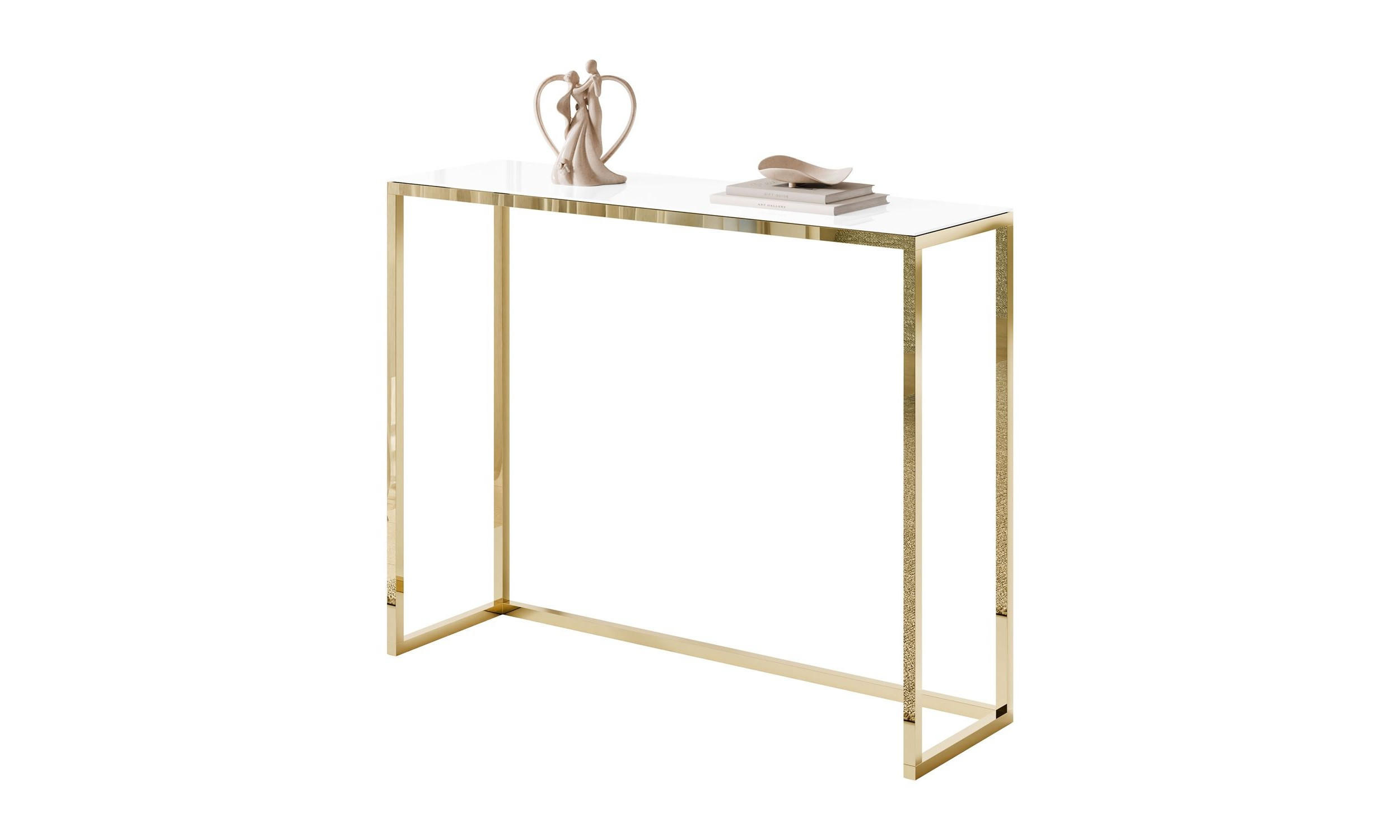 KONSOLE MODERN II GLASS 100/30/79 cm Goldchrom/Weiß - Goldfarben/Weiß, Glas/Metall (100/79/30cm) - Lookway