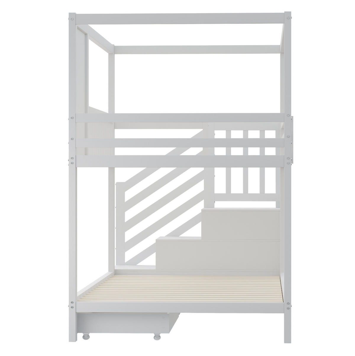 ETAGENBETT aus Massivholz 90x200 cm in Weiß mit Schubladen & Sicherheitsleiter - Weiß, Holz (90/200cm) - Modfu