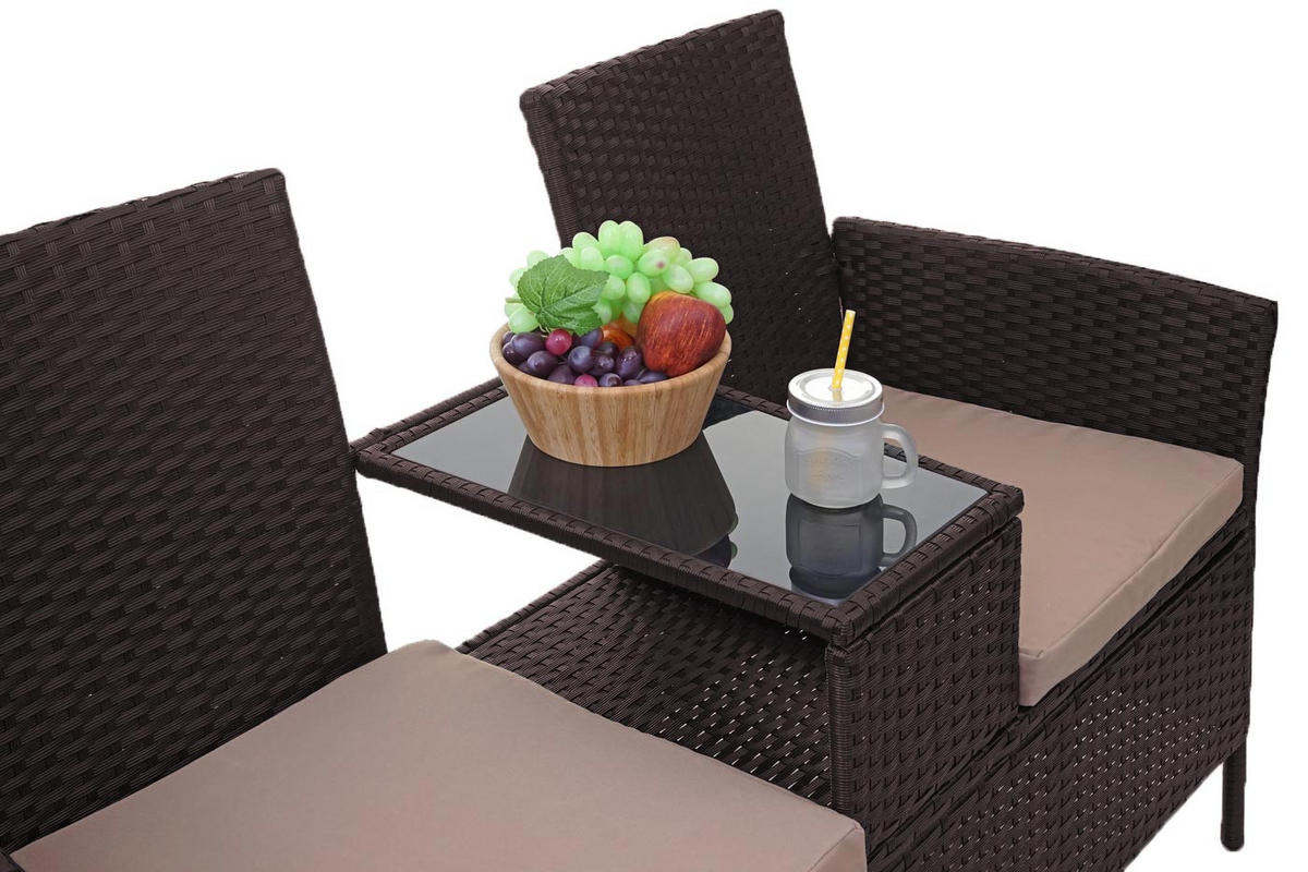 POLY-RATTAN SITZBANK MIT TISCH Braun, Beige - Beige/Braun, Kunststoff (132/84/55cm) - MCW