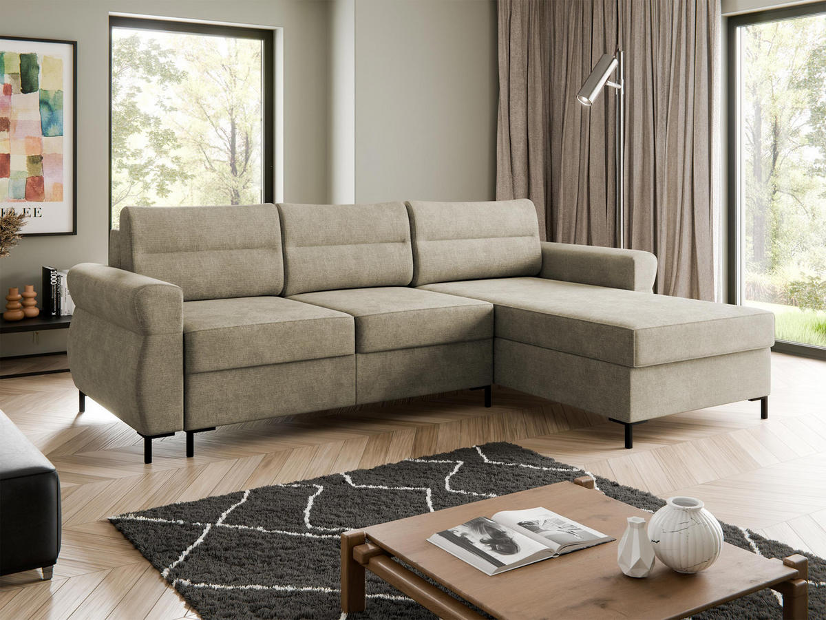 ECKSOFA Berne - Beige/Schwarz, Holz/Kunststoff (258/170cm) - MIRJAN24