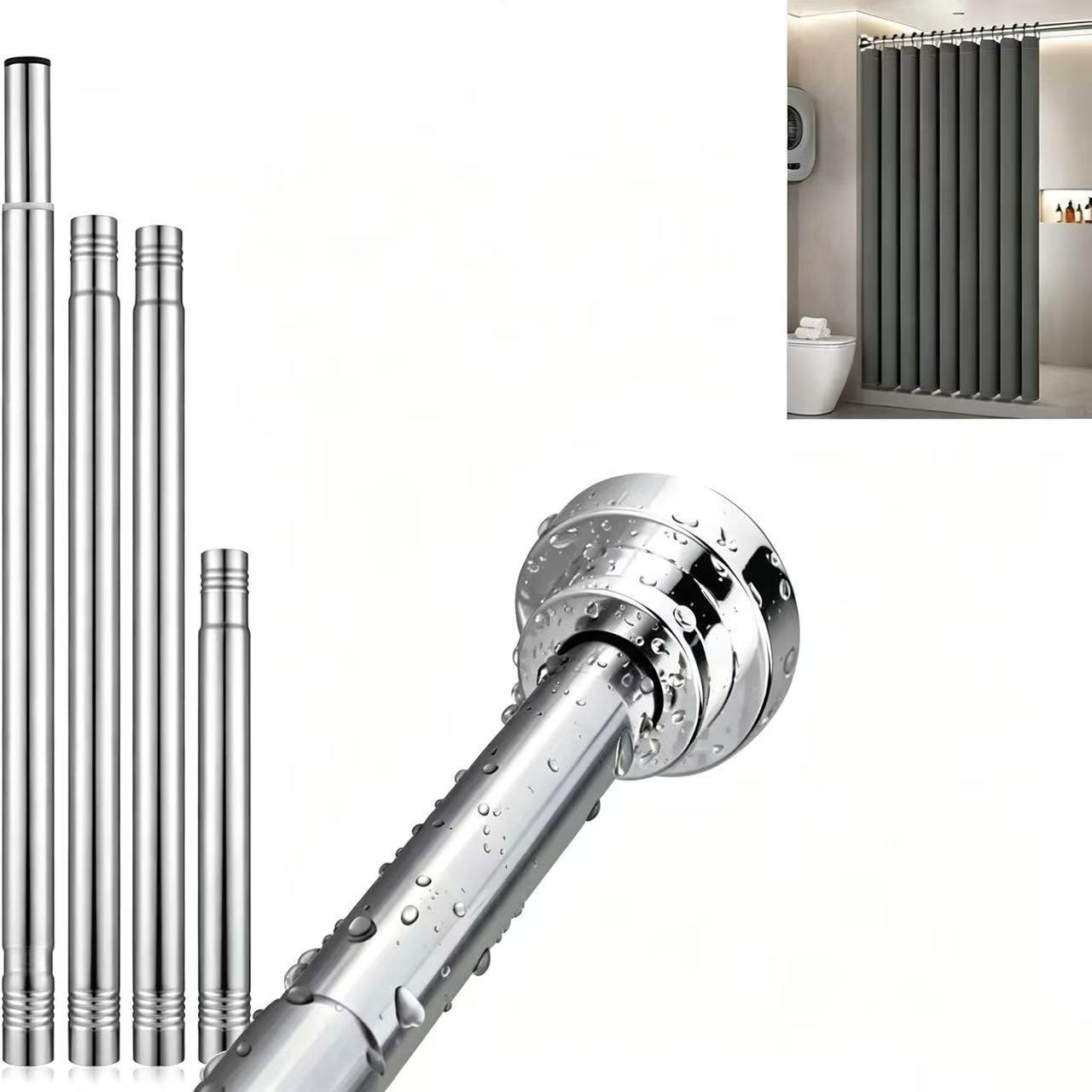 DUSCHVORHANGSTANGE – Silber – Verstellbar (68–238 cm) - Silberfarben, Metall (44cm)