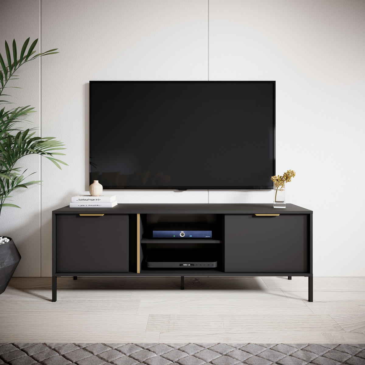 TV-ELEMENT LAVIK RTV1 ABS-Kante Anthrazit Anthrazit - Anthrazit, Glas/Holzwerkstoff (153/54/40cm) - Komodee