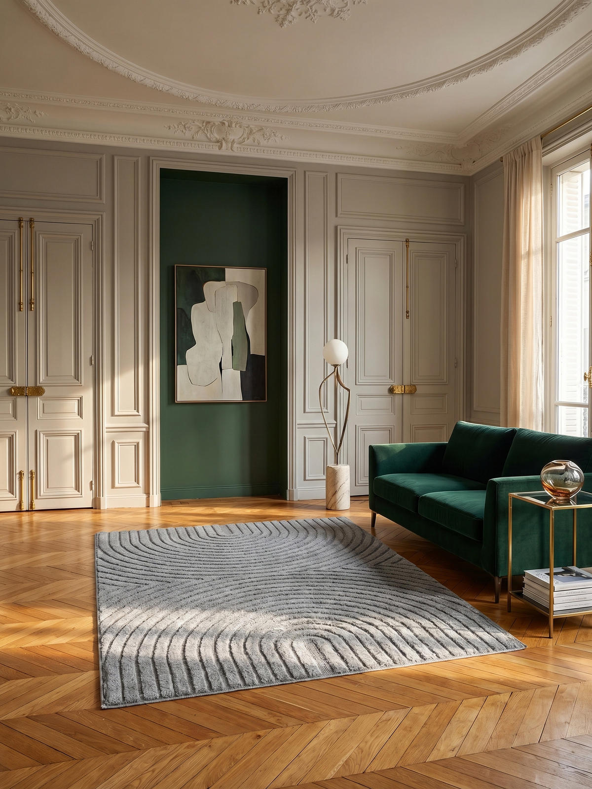 TEPPICH Wohnzimmer Hoch-Tief 3D-Effekt Organische Bögen mit 3D-Effekt OEKO-TEX 3D-Relief Boho Silber 200x290 – RIGI - Silberfarben, Textil (200/290cm) - KADIMA DESIGN