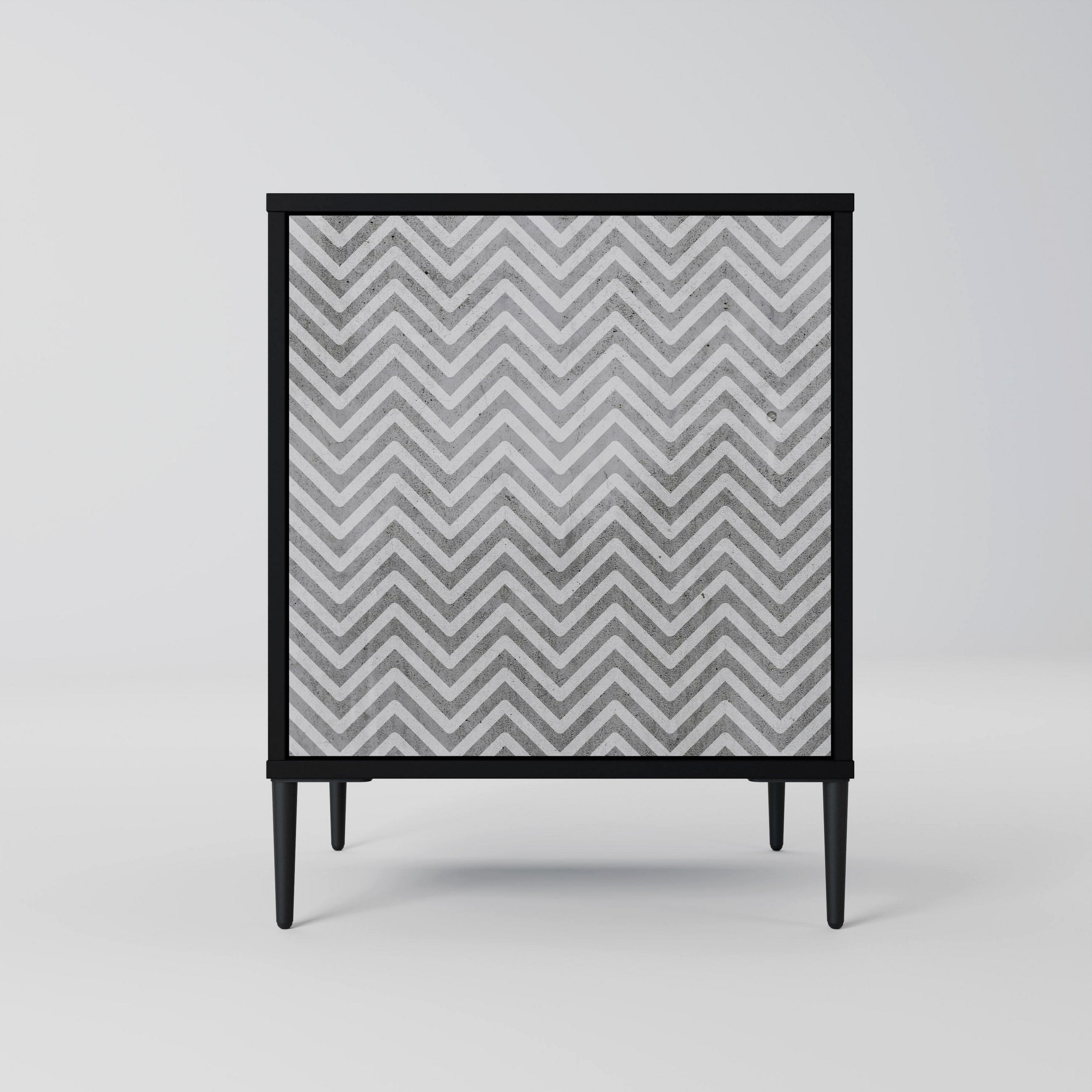 SIDEBOARD CONCRETE ZIG ZAG, Schwarz, 57,5x42x72,5 cm, Schwarze Metallfüße - Multicolor/Schwarz, Holzwerkstoff/Metall (57.5/72.5/42cm) - SpaceRebels