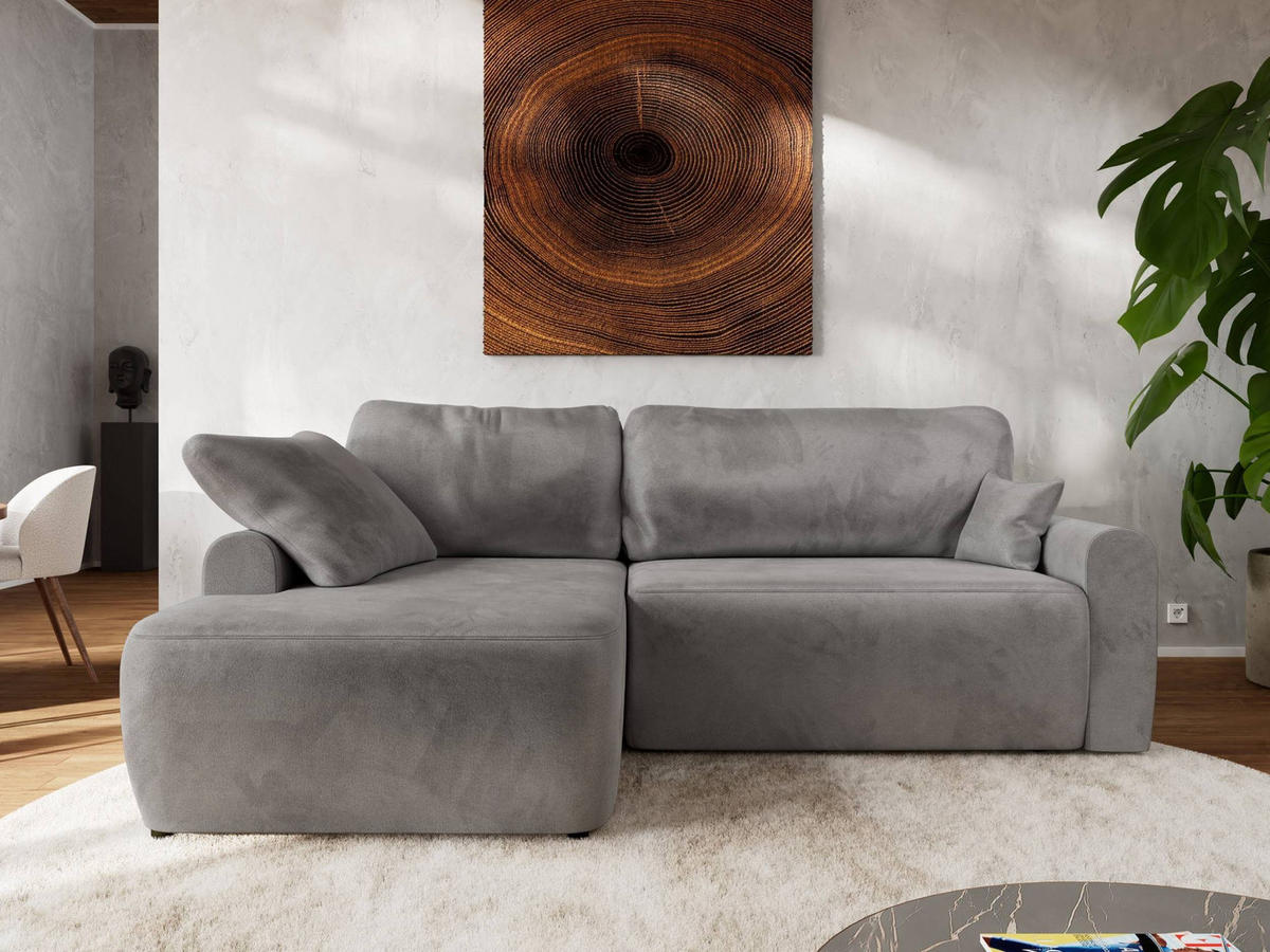 ECKSCHLAFSOFA CUBO L Hellgrau Velvet - links - Hellgrau/Schwarz, Kunststoff/Textil (273/187cm) - MKS