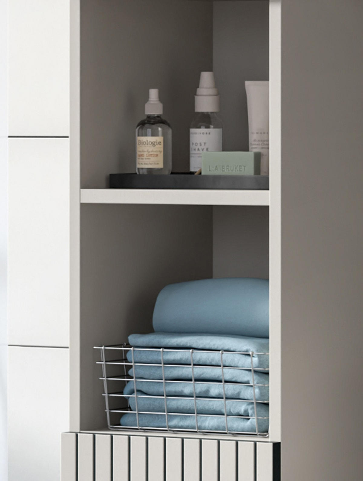 HOCHSCHRANK kaschmir 30 x 192 cm, Badschrank Türanschlag wechselbar - Kaschmir/Schwarz, Holzwerkstoff/Kunststoff (30/192/30cm) - Inn.Furn