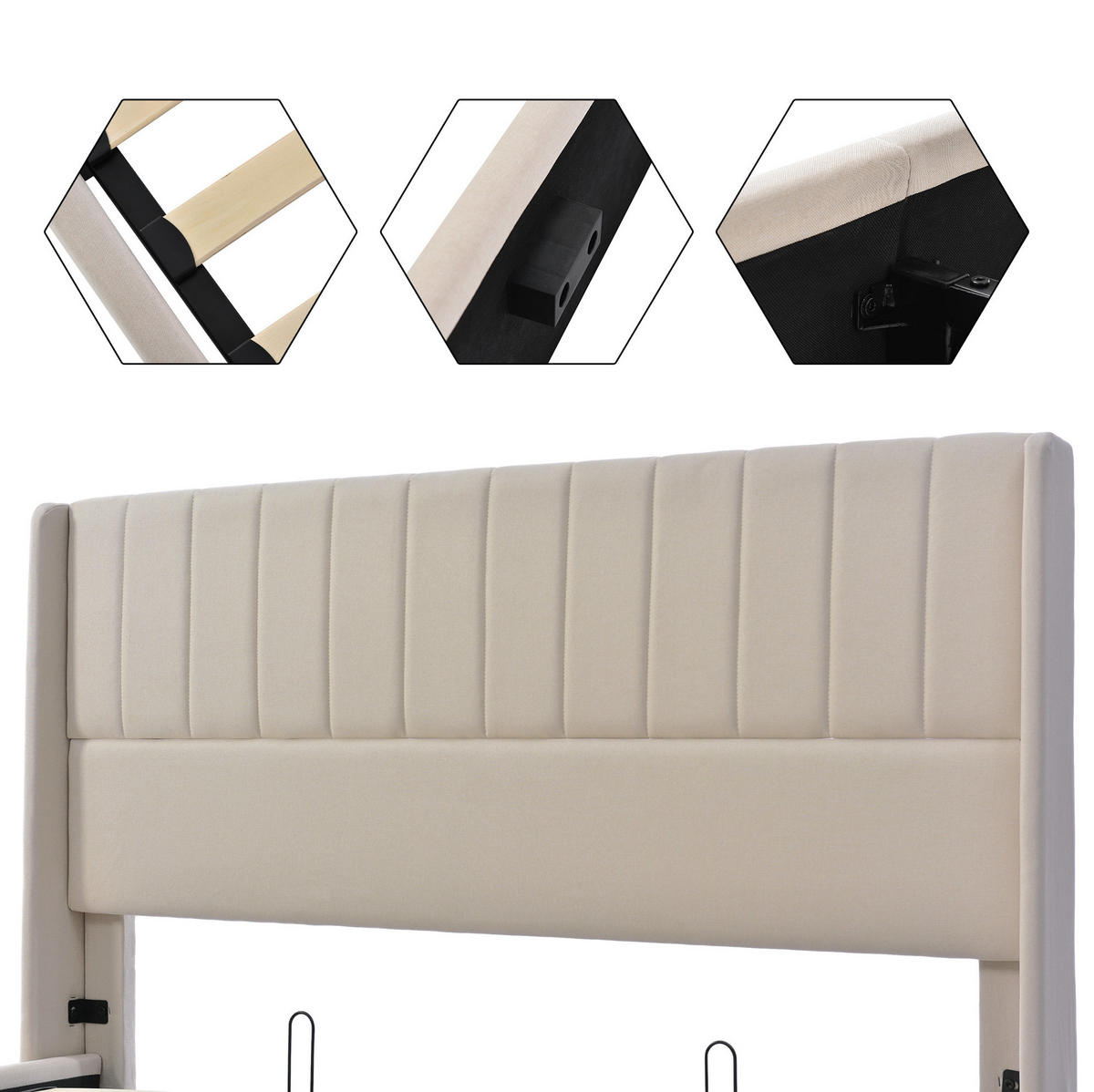 POLSTERBETT 160/200 cm Beige aus Leinen mit Bettkasten - Beige, Textil (160/200cm) - OKMYHOME