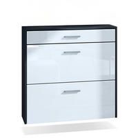 HÄNGENDER-SCHUHSCHRANK Roma Air Schmal mit 2 Klappen und 1 Schublade, Platzsparender Schuhkipper, Schwarz/Weiß Hochglanz (89 x 87 x 23 cm) - Weiß Hochglanz, Holzwerkstoff (89/87/23cm) - InnoFurn