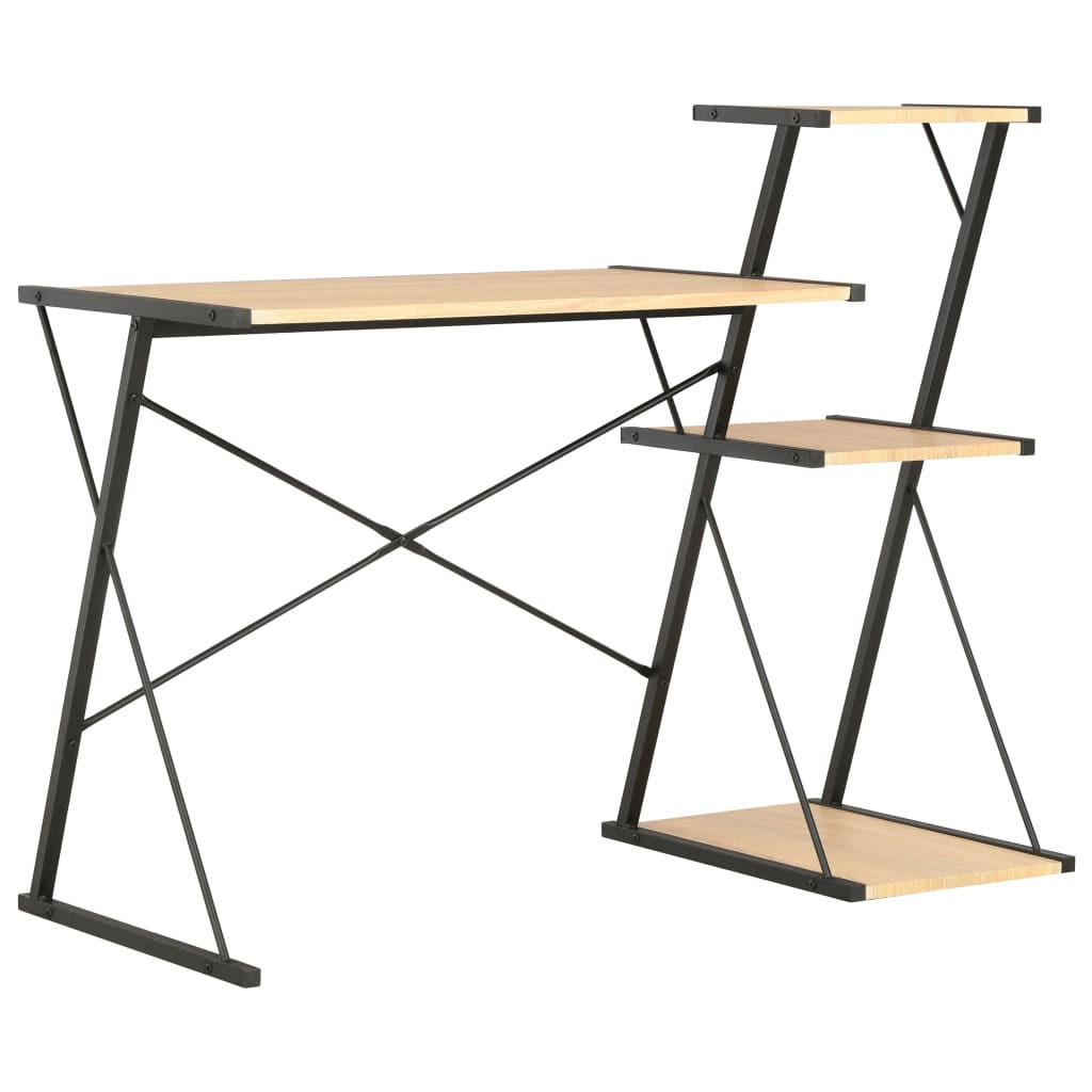 COMPUTERTISCH mit Regal 116/50/93 cm aus Holzwerkstoff, Stahl Schwarz, Eichenoptik - Schwarz/Naturfarben, Holz (50/116/93cm) - vidaXL