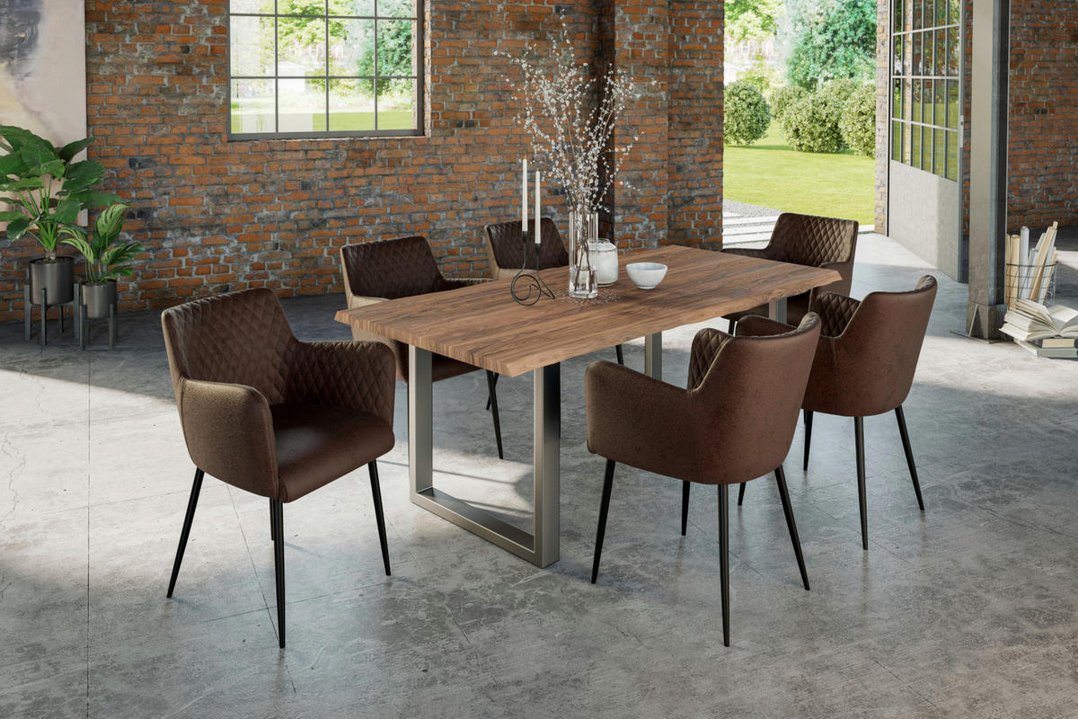 ESSTISCH LAUREN - Beige/Silberfarben, Holz/Metall (100/220/77cm) - SAM