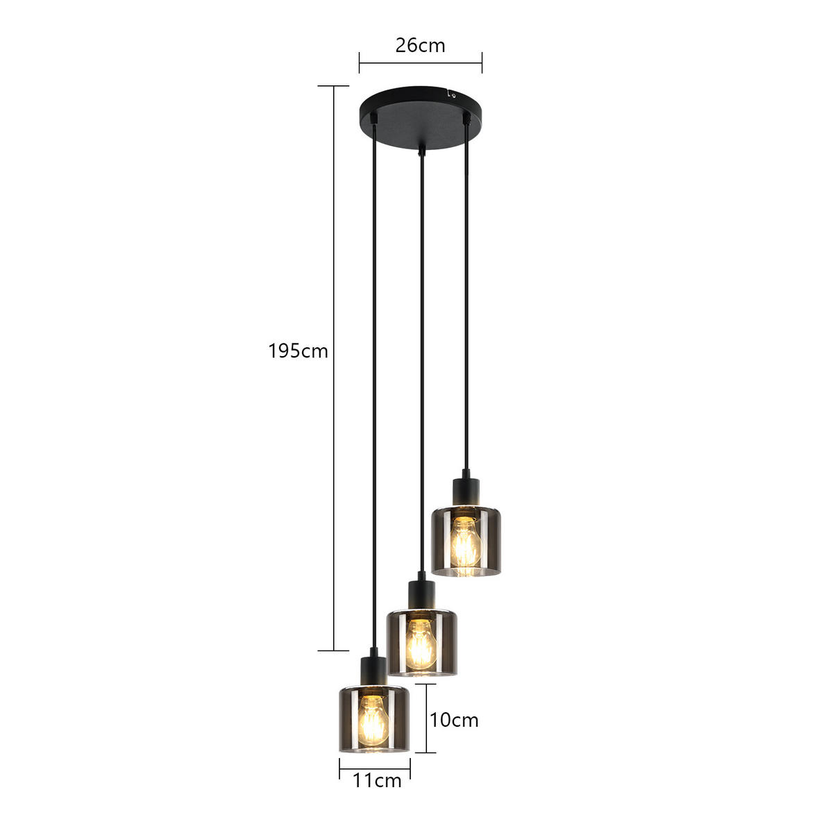 PENDELLEUCHTE Gabriella 26/26/195 cm - Schwarz, Metall (26/26/195cm) - ZMH