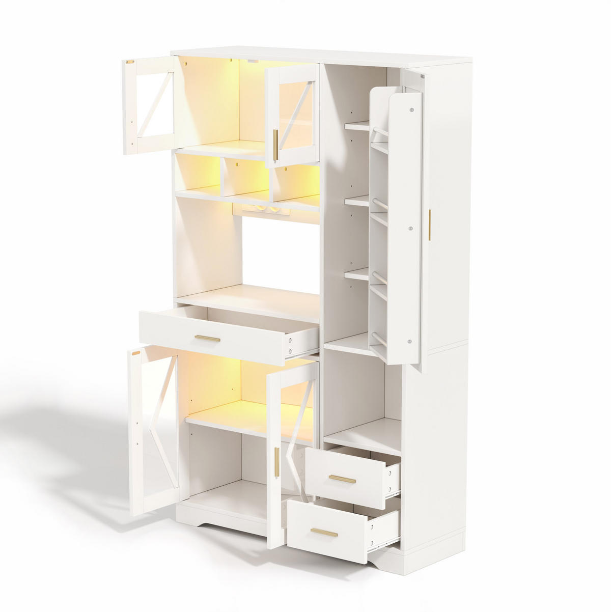 BUFFETSCHRANK mit LED und Steckdosen 105 x 40 x 185 cm Weiß - Weiß, Holzwerkstoff (40/185/105cm) - Meubliv