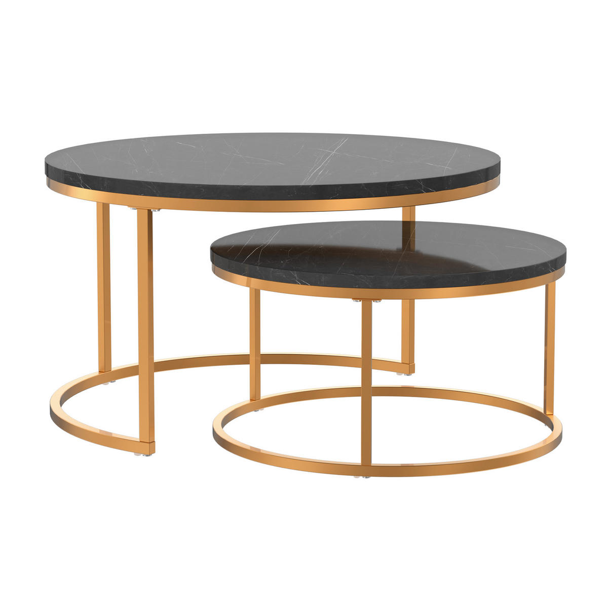 COUCHTISCH 2er Set 80/80/45 cm in Schwarz und Goldfarben aus MDF mit Metallgestell - Goldfarben/Schwarz, Holzwerkstoff/Metall (80/80/45cm) - CHICFURN