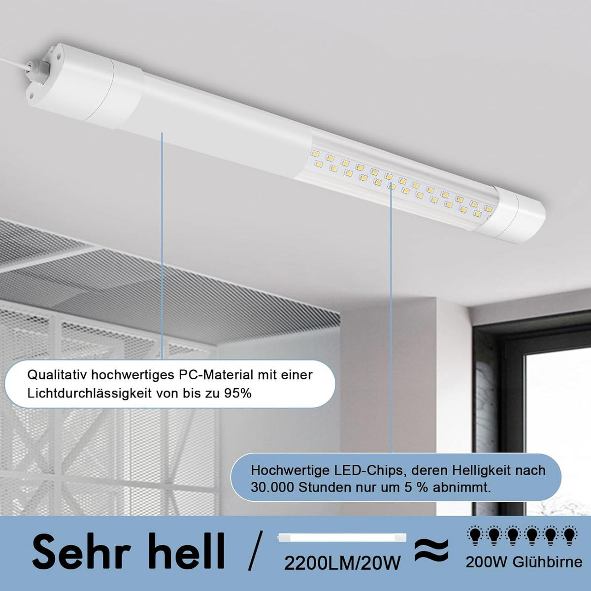 GARTENLEUCHTE TR1415 LED Feuchtraumleuchte IP65 58/6.5/4.1 CM Verbindbar - Weiß, Kunststoff (58/6.5/4.1cm) - LOVHAUS