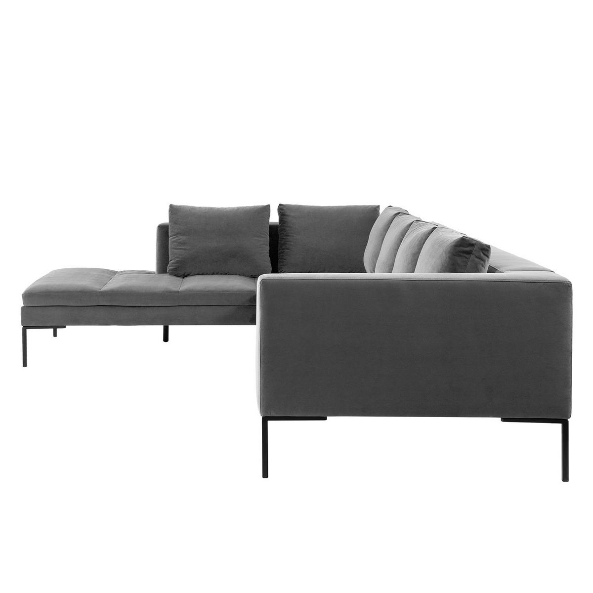 ECKSOFA mit Ottomane - Schwarz/Grau, Textil/Metall (319/230cm) - home24
