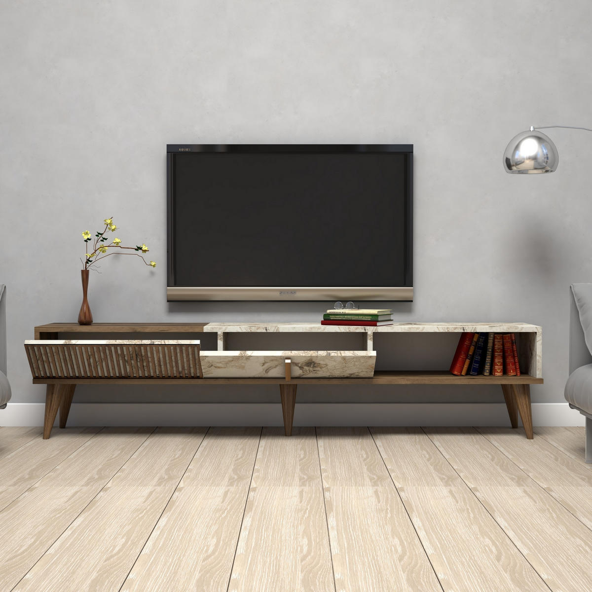 TV-MÖBEL Milan Nussbaum-Weiß - Nussbaumfarben/Weiß, Holz (180/40/35cm) - Habitat Garten