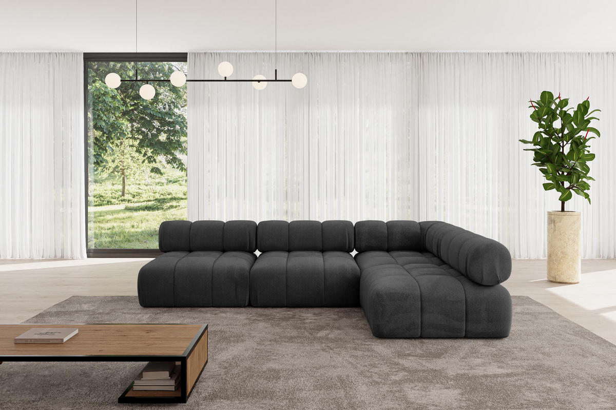 ECKSOFA modulares Sofa Samaro-L2 - 285x190x70 cm Schwarz Velours - Schwarz, Holzwerkstoff/Textil (285/190cm) - ALTDECOR