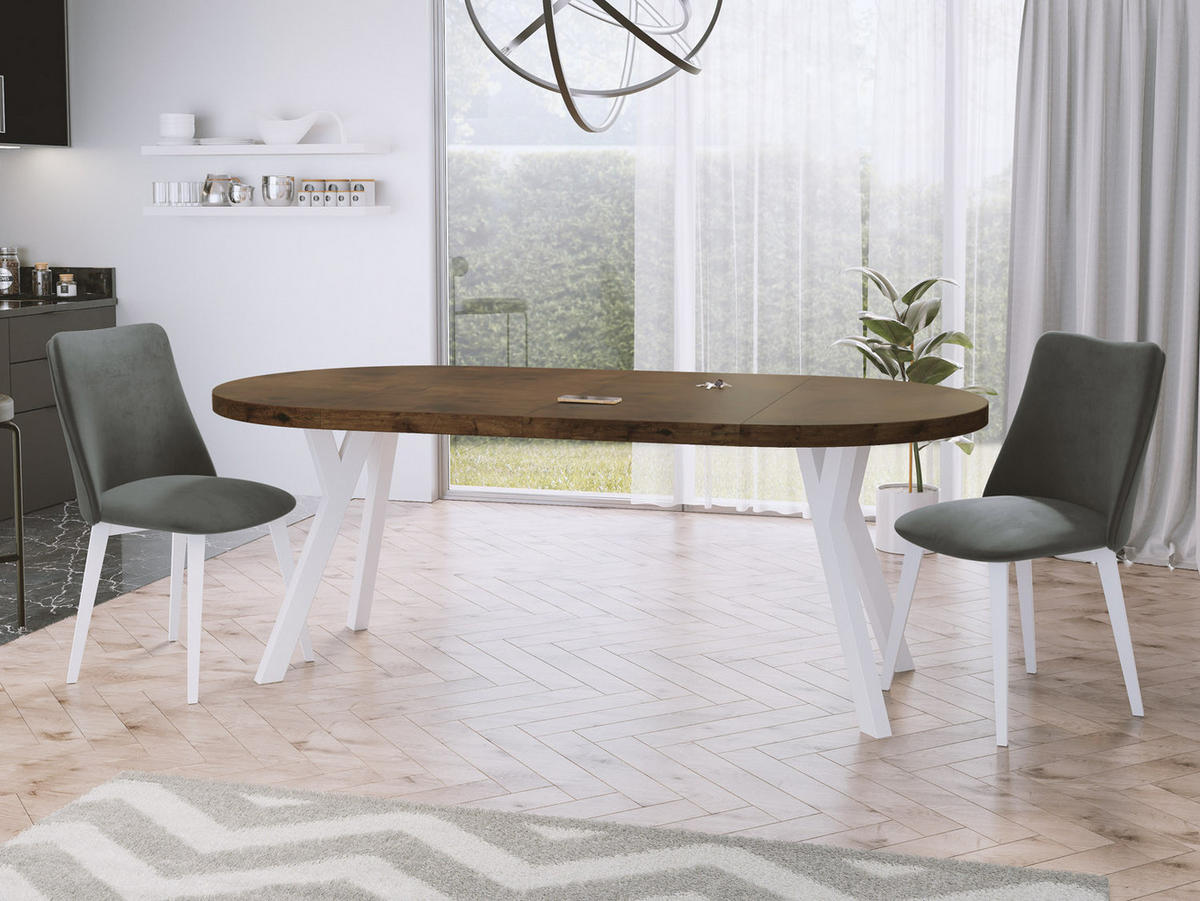 ESSTISCH Twixy runder ausziehbarer, Lefkas Eiche 100-200/100/76 cm - Alteiche/Weiß, Holz/Holzwerkstoff (100/100/76cm) - WFL GROUP