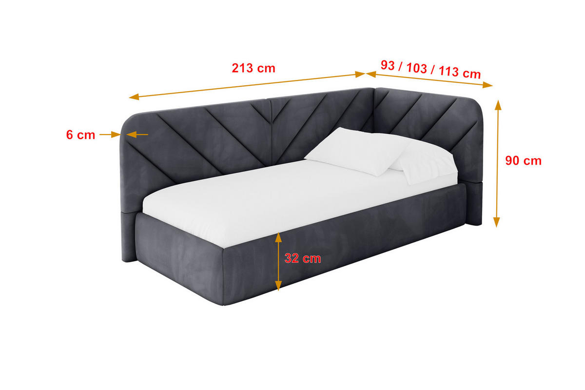 EINZELLBETT Jugendbett mit Bettkasten und Matratze H3/H4, Links - FIKY 90x200 Dunkelgrau - Dunkelgrau/Graphitfarben, Holzwerkstoff/Textil (90/200cm) - ALTDECOR
