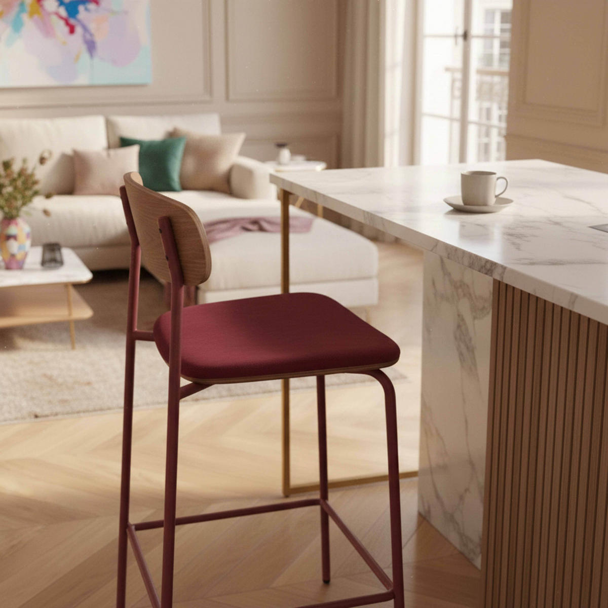 BARSTUHL 2-tlg., Lila - Lila/Rot, Holz (42/96/50cm) - Oviala