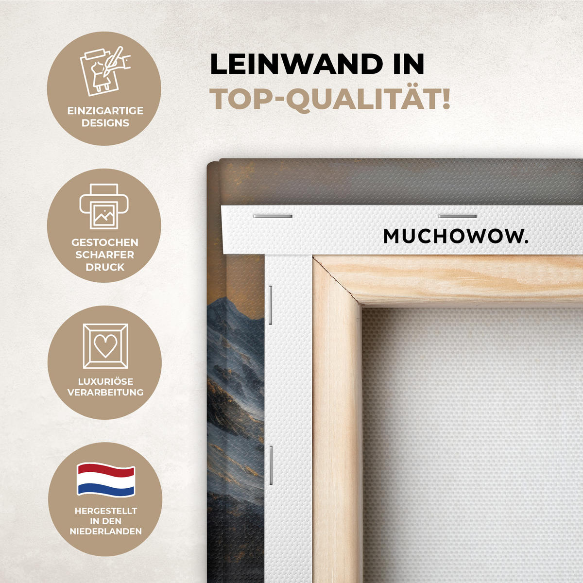 LEINWANDBILD Bergkulisse mit goldenem Sonnenuntergang Wandbild 40x30 cm - Goldfarben, Textil (40/30cm) - MuchoWow