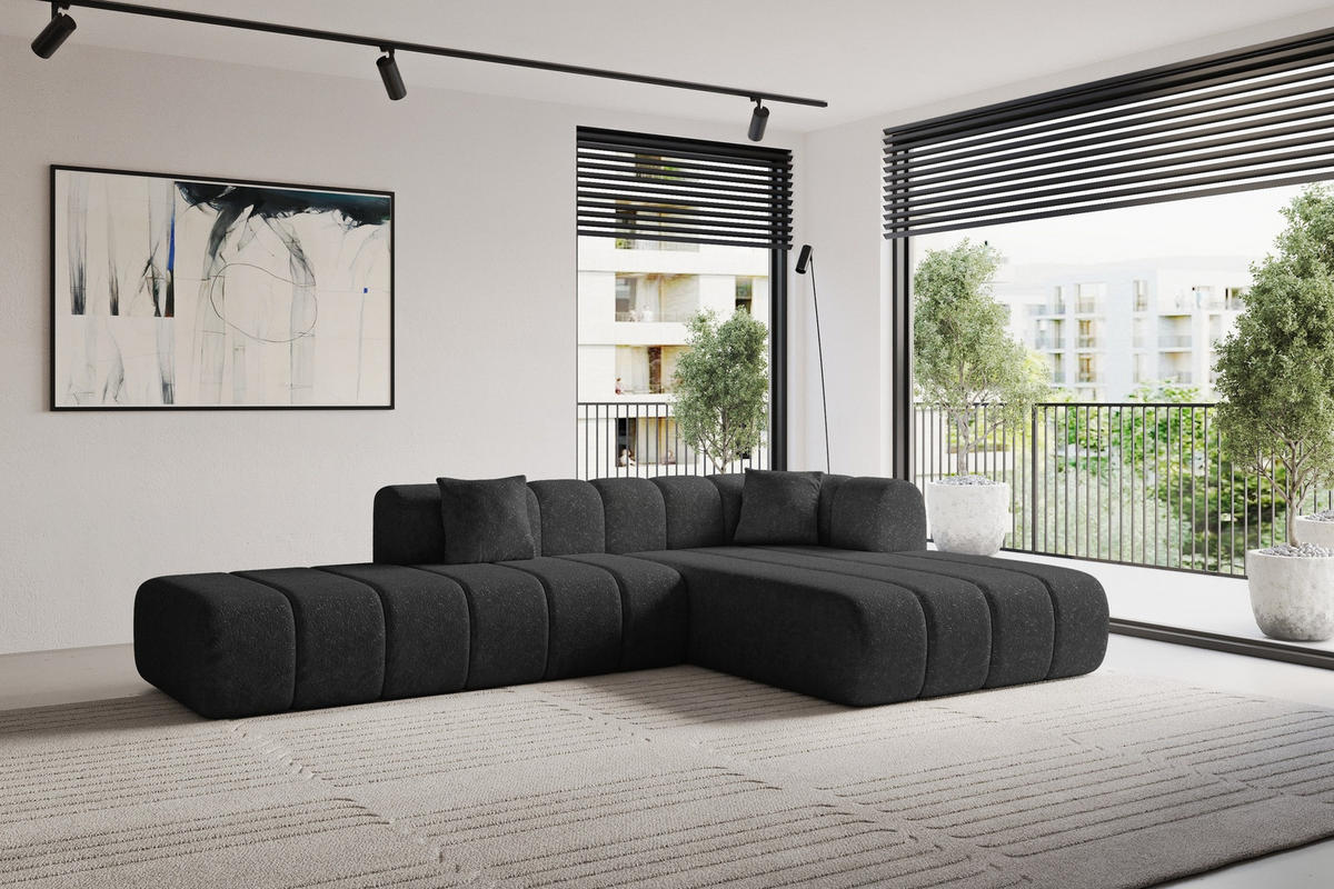 ECKSOFA Ottomane Rechts BILA-L 289x176x71 Schwarz Chenille - Schwarz, Holzwerkstoff/Kunststoff (289/176cm) - ALTDECOR