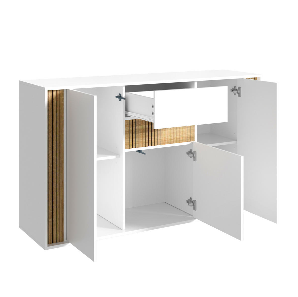 SIDEBOARD in Weiß und Natur 140x40x82 cm mit 3 Türen, Schublade und LED-Beleuchtung - Weiß, Holzwerkstoff (40/82/140cm) - IVMEU