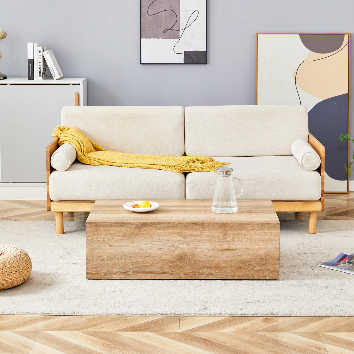 COUCHTISCH in Naturfarbe Wohnzimmertisch mit Marmorimitat-Textur für Wohnzimmer, B90/T50/H30 cm - Naturfarben, Holzwerkstoff (50/90/30cm) - STILVORA