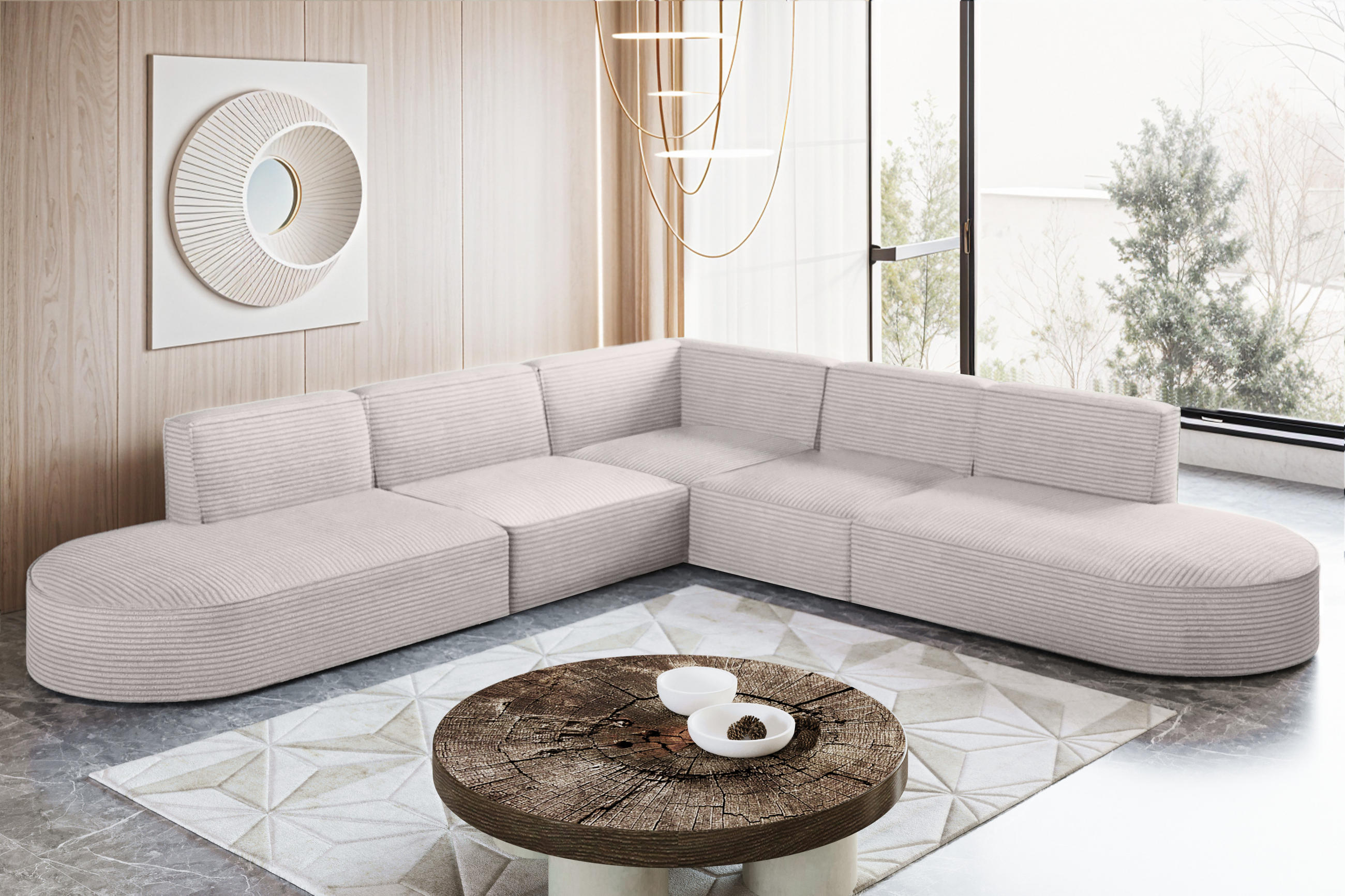 ECKSOFA Designer Corner MODENA stoff Poso, viele Farben Ecru - Ecru, Holzwerkstoff (285/285cm) - Kaiser Möbel