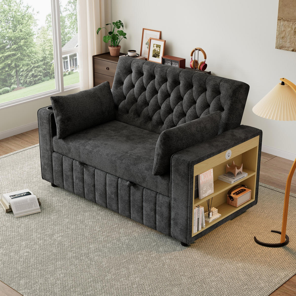SCHLAFSOFA, Chenille mit USB-Anschluss, Stauraum & 3-fach verstellbarer Rückenlehne, 140/137/84 cm, Grau - Grau, Textil (137/84/140cm) - Redom