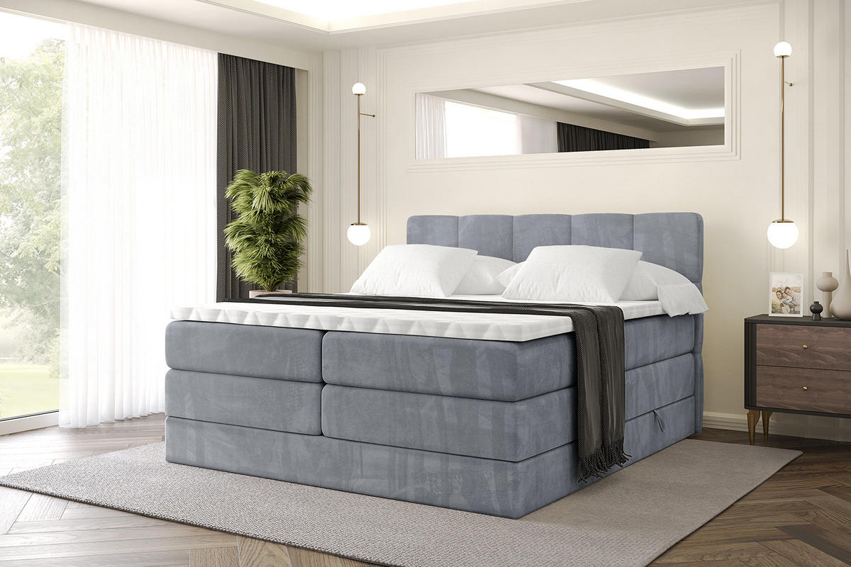 BOXSPRINGBETT mit Matratze H3|H4 und Lattenrost - LIRO KING-120x200 - Grau Casablanca - Grau, Holzwerkstoff (120/200cm) - ALTDECOR