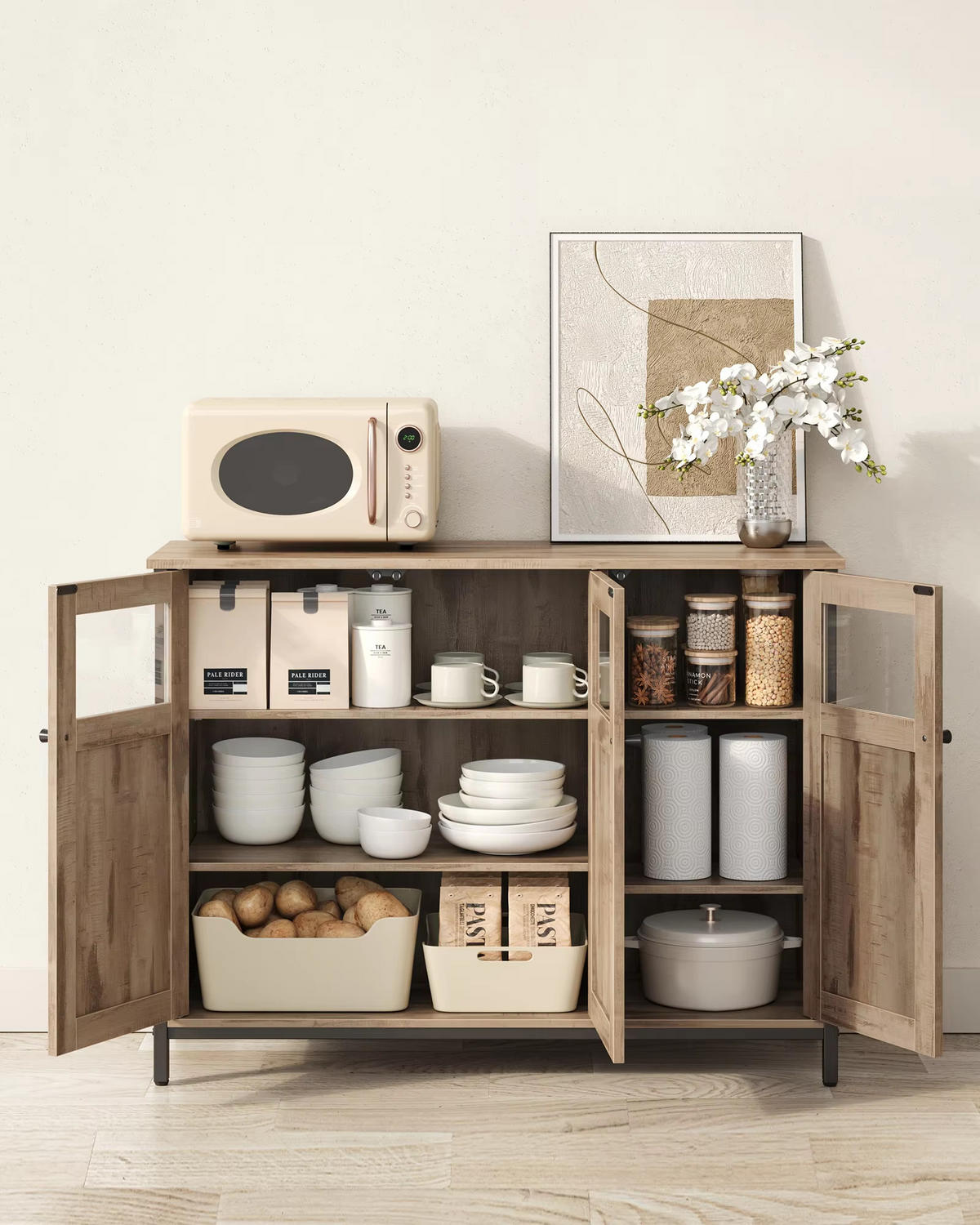 SIDEBOARD 100/75/35 cm Glastüren Stahlrahmen - Braun, Holz (100/75/35cm) - Kaket