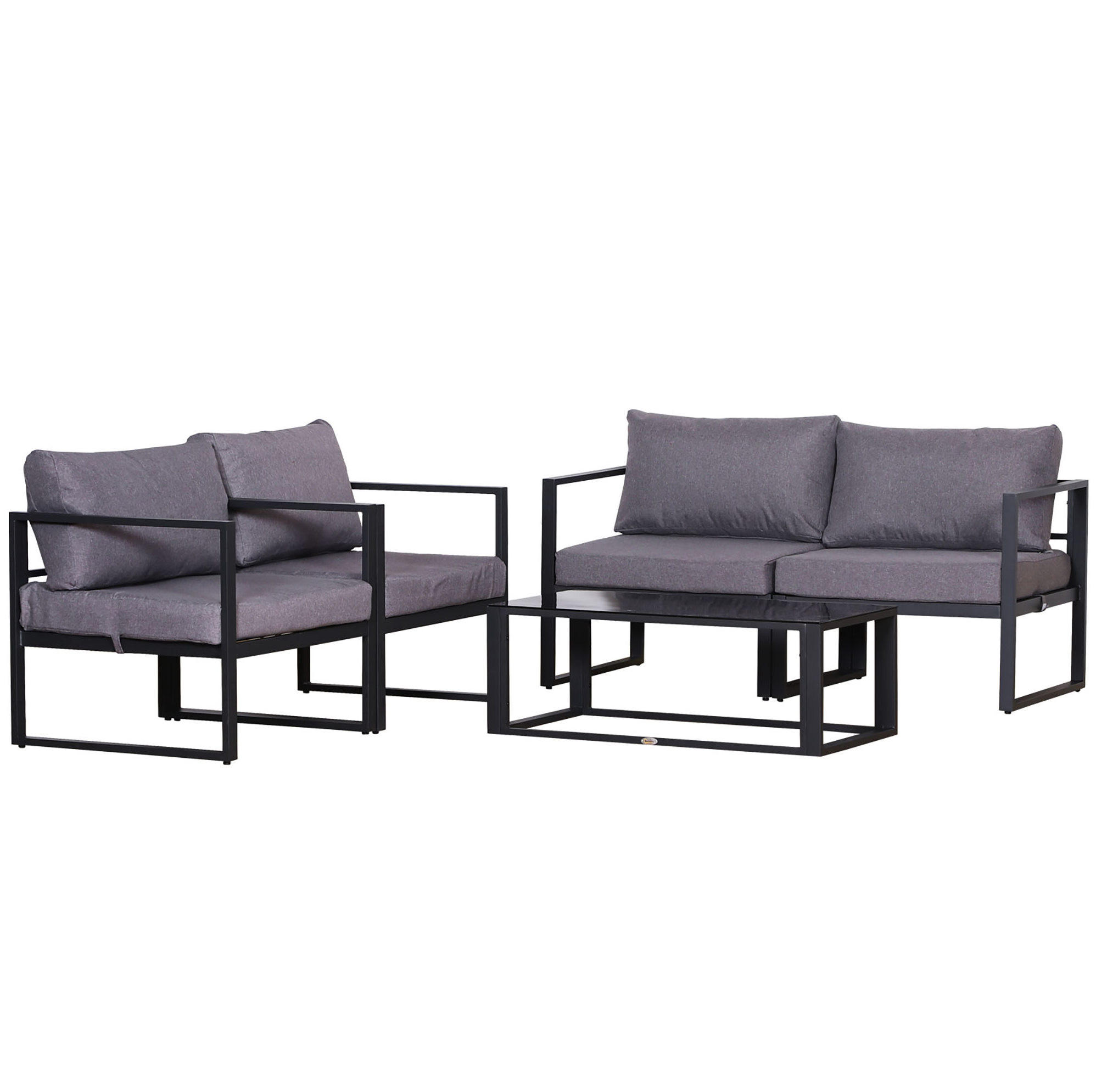 GARTENMÖBEL-SET 138/69/63 cm kombinierbar mit Sitzkissen und Tisch mit ESG-Glasplatte, Grau - Grau, Metall - Redom