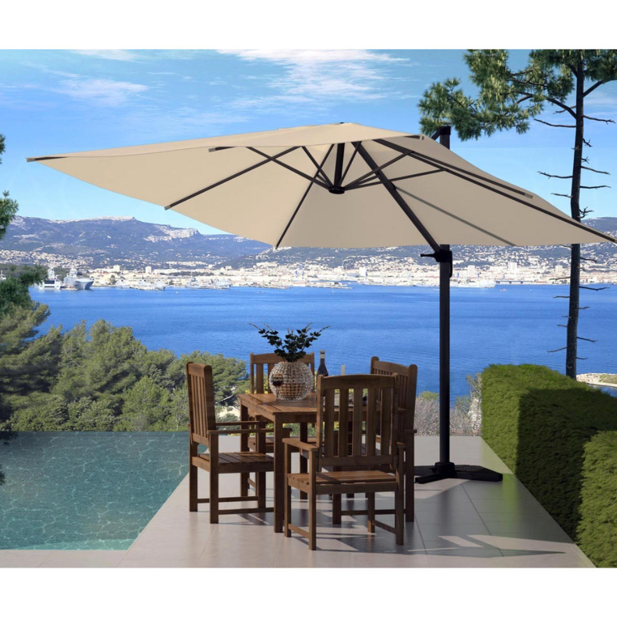 SONNENSCHIRM palatino braun quadratisch 3 x 3 cm deportiert rotierbar um 360 - Beige, Metall (300/300cm) - Concept Usine