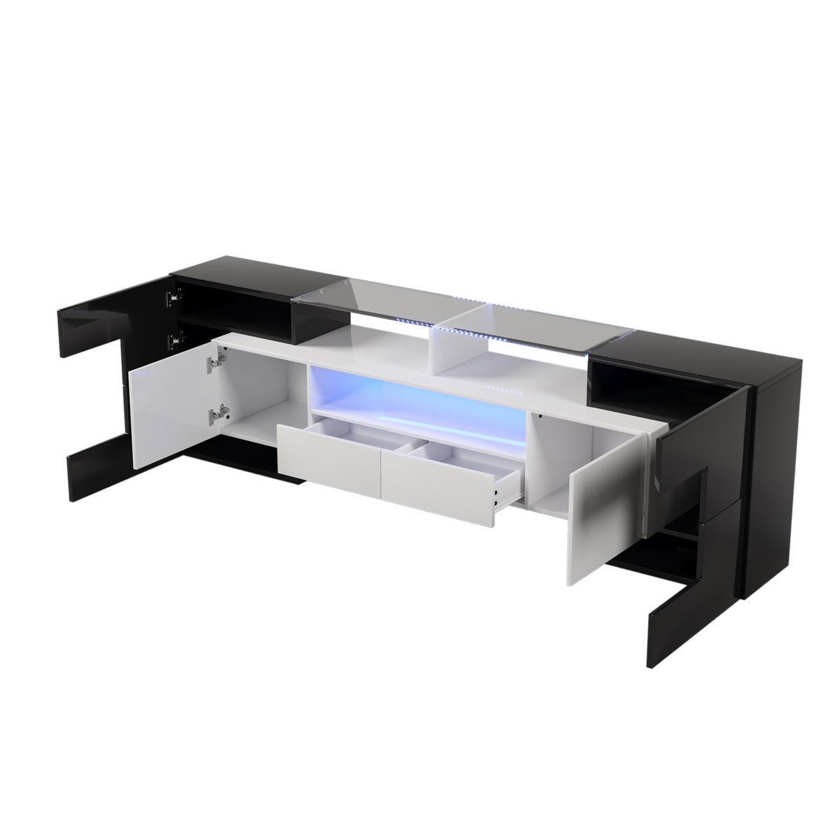 TV-SCHRANK 200cm Modern Hochglanz Weiß-Schwarz LED-Beleuchtung - Schwarz, Holz (40/35/63cm) - FLIEKS