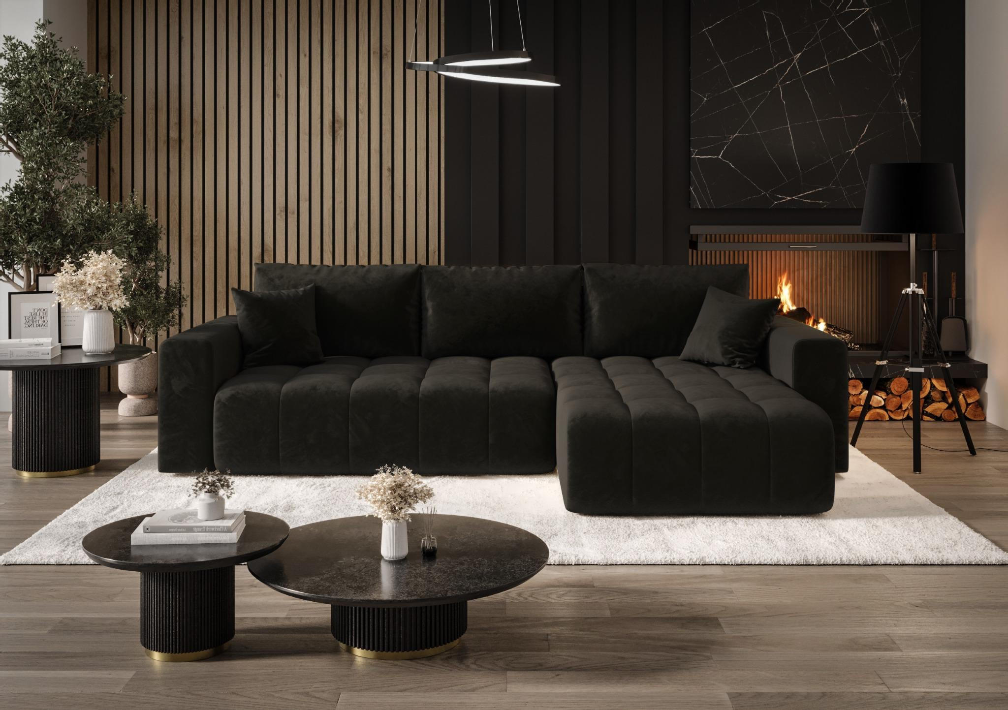 ECKSOFA mit Schlaffunktion MILO R Monolith 95 Rechts - Schwarz, Textil (280/175cm) - Bedante