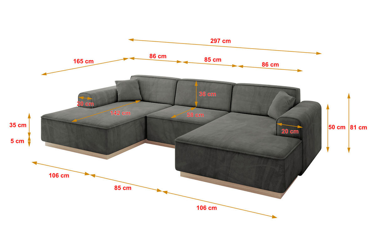 WOHNLANDSCHAFT IREA-U1 - 303x171x83 cm Ecru - Anthrazit, Holzwerkstoff/Textil (303/83/171cm) - ALTDECOR