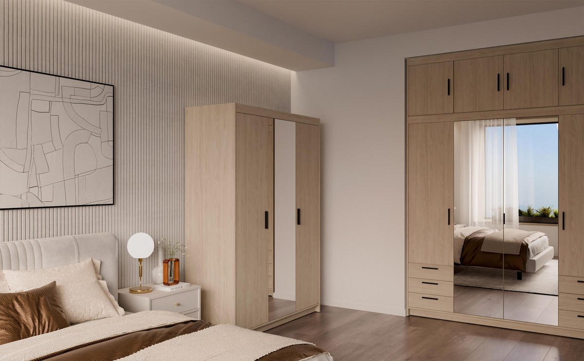 KLEIDERSCHRANK Storicos Geölte Eiche 133/190,5/53 cm - Modern mit Spiegel 3-türig - Eichefarben, Holzwerkstoff/Kunststoff (133/190.6/53cm) - AX Living