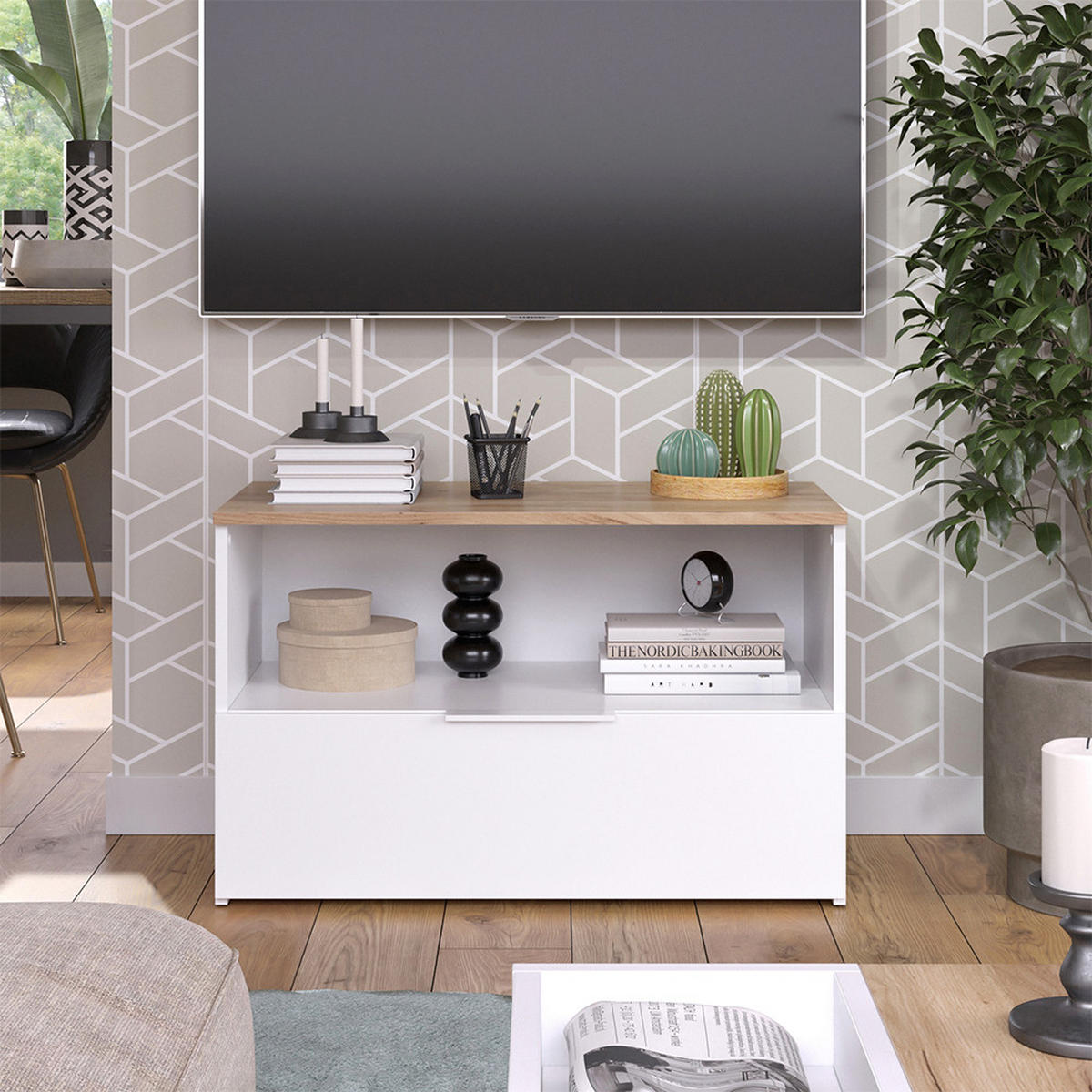 KOMMODE Wido Weiß/Sonoma 80 x 50 cm mit 1 geschlossenem Fach - Weiß, Holzwerkstoff (80/50/40cm) - Vicco