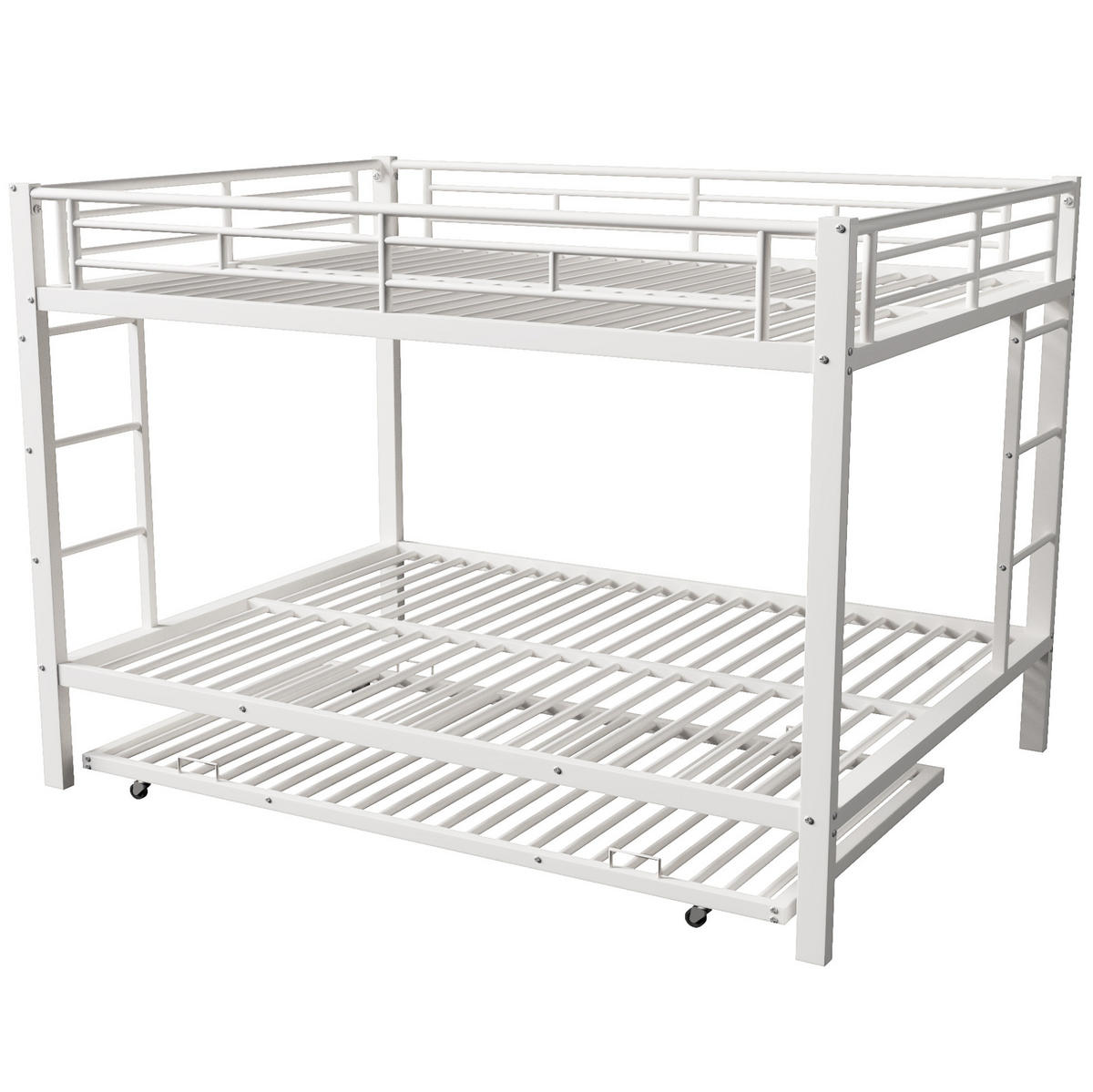 ETAGENBETT 140x200 cm in Weiß mit Ausziehbett und hohen Geländern - Weiß, Metall (140/200cm) - IVMEU