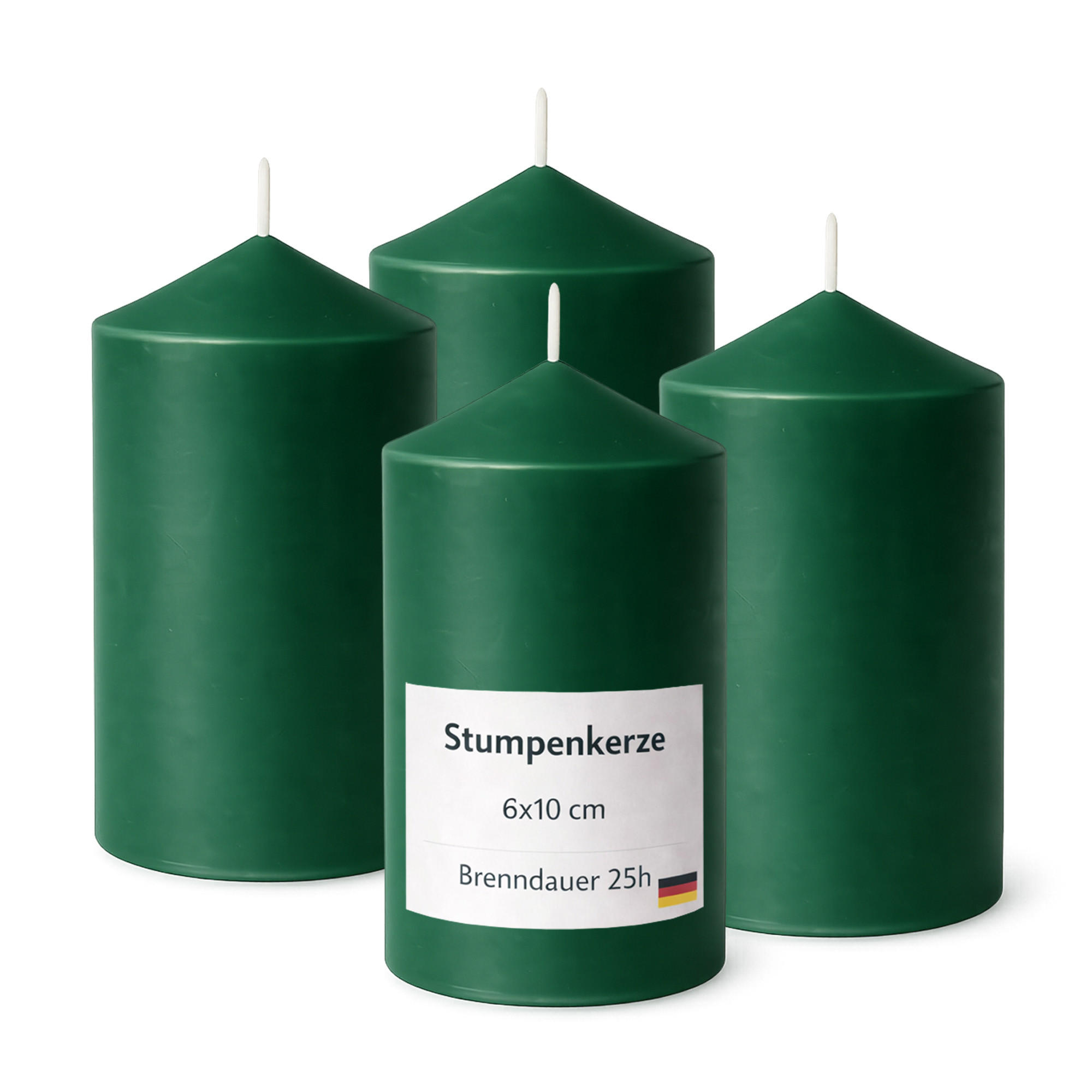 STUMPENKERZEN (4er Pack) Ø6cm x 10cm - Dunkelgrün - Dunkelgrün, Naturmaterialien (10cm) - HS Candle