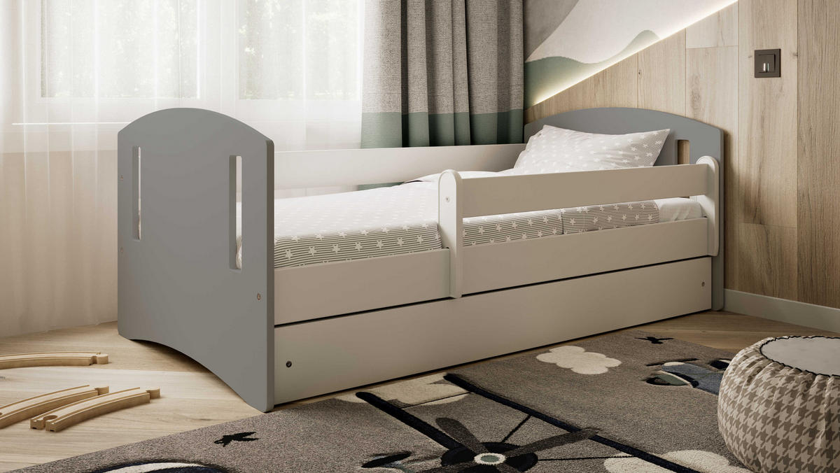 KINDERBETT CLASSIC II mit Schublade ohne Matratze 90/65/164 - Grau, Holzwerkstoff (80/160cm) - RAUMHIRSCH FURNITURE