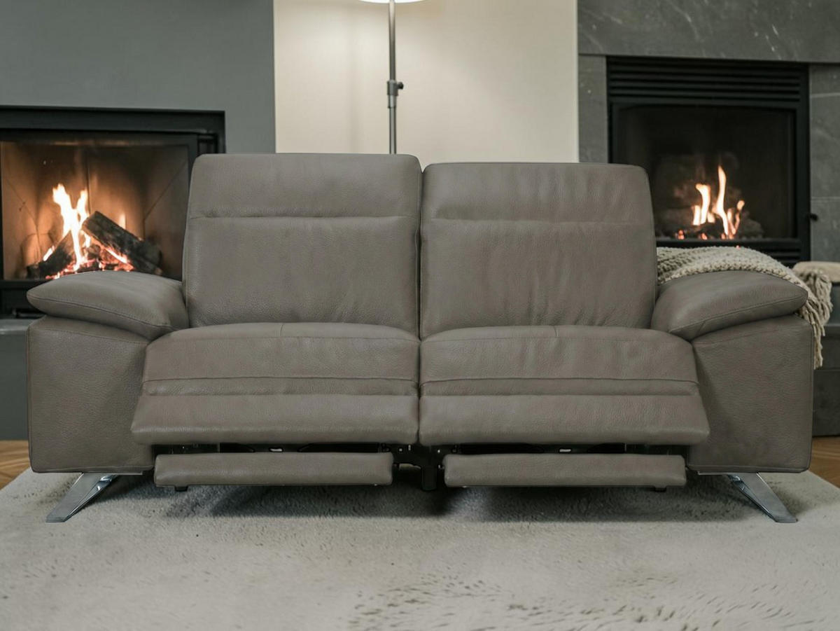 3-SITZER Sofa Genius Echtleder mit 2 x Relaxfunktion Greige - Greige, Leder/Metall (220/80/104cm)