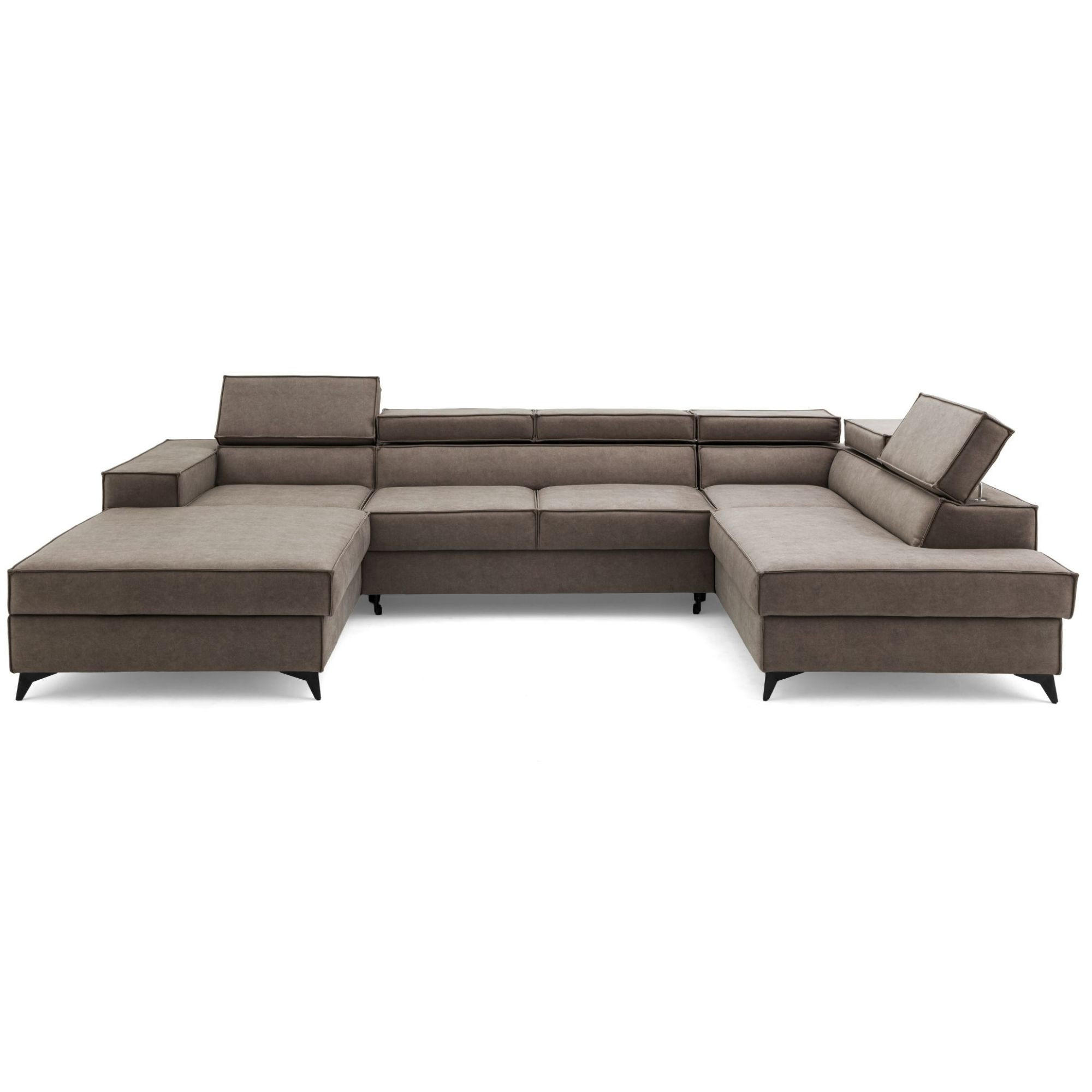 ECKSOFA PURE U Rechts mit Schlaffunktion 127x270 Velours Beige - Beige/Schwarz, Holz/Textil (204/340cm) - Muffo