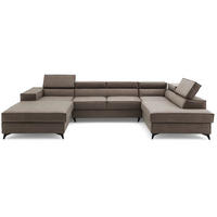 ECKSOFA PURE U Rechts mit Schlaffunktion 127x270 Velours Beige - Beige/Schwarz, Holz/Textil (204/340cm) - Muffo