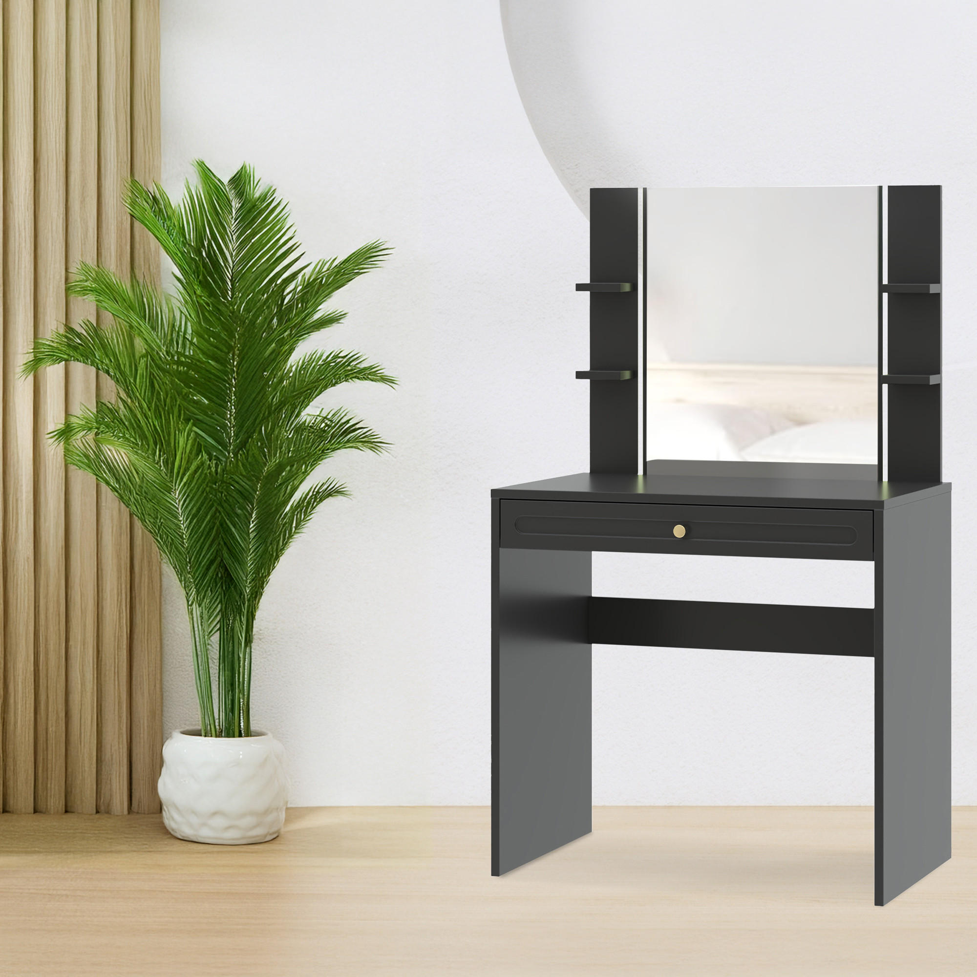 SCHMINKTISCH TILA, Schwarz - Schwarz, Holzwerkstoff (79.8/136/40cm) - KONSIMO®