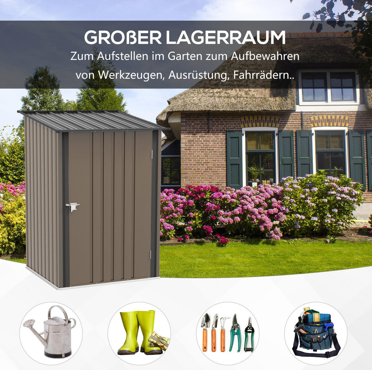 GARTENSCHRANK aus Stahl 100x103x160 cm in Braun mit abschließbarer Tür - Braun, Metall (103/160/100cm) - Modfu
